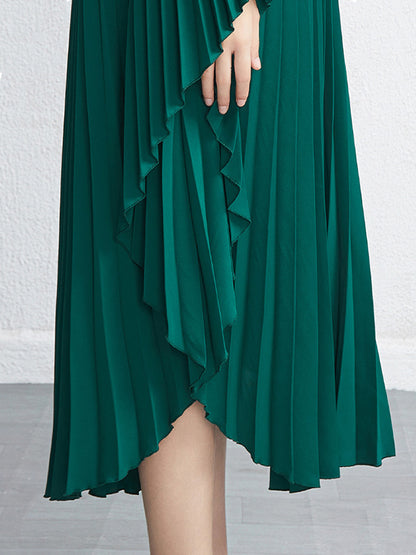 Batwing Sleeves Loose Pleated Color Maxi Dresses