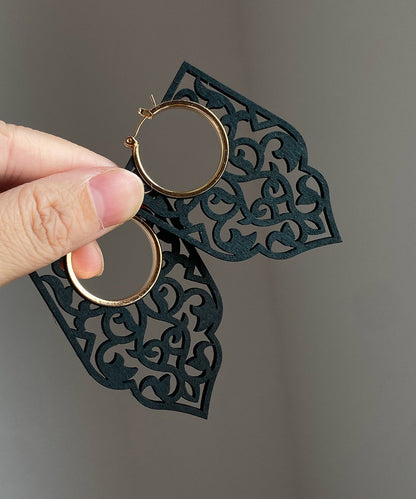 Black Wooden Hollow Out Hoop Earrings