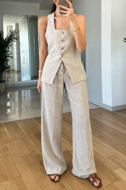 Split Vest \u0026 Lace-up Pants Two-piece Set
