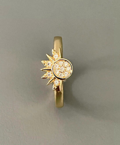 Alloy Zircon Sun and Moon Open Rings Two-piece Set