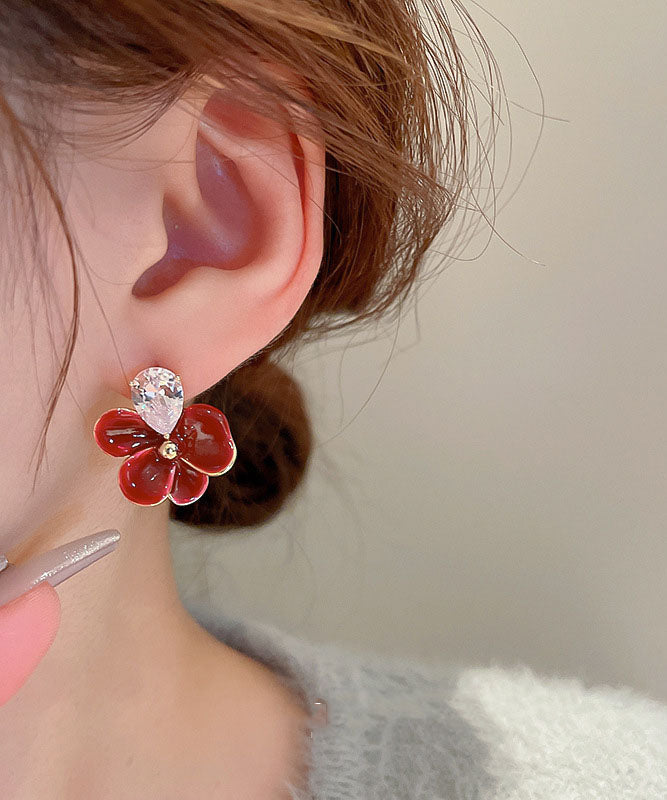 Regular Red Copper Zircon Drip Oil Stud Earrings