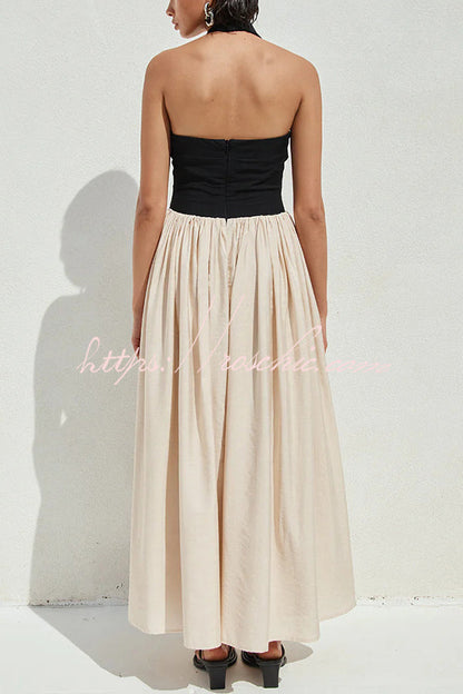 Contrast Color Stitching Sleeveless Backless Slim Maxi Dress