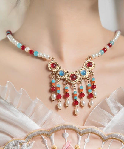 Rainbow Copper Alloy Glass Pearl Resin Coloured Glaze Pendant Necklace