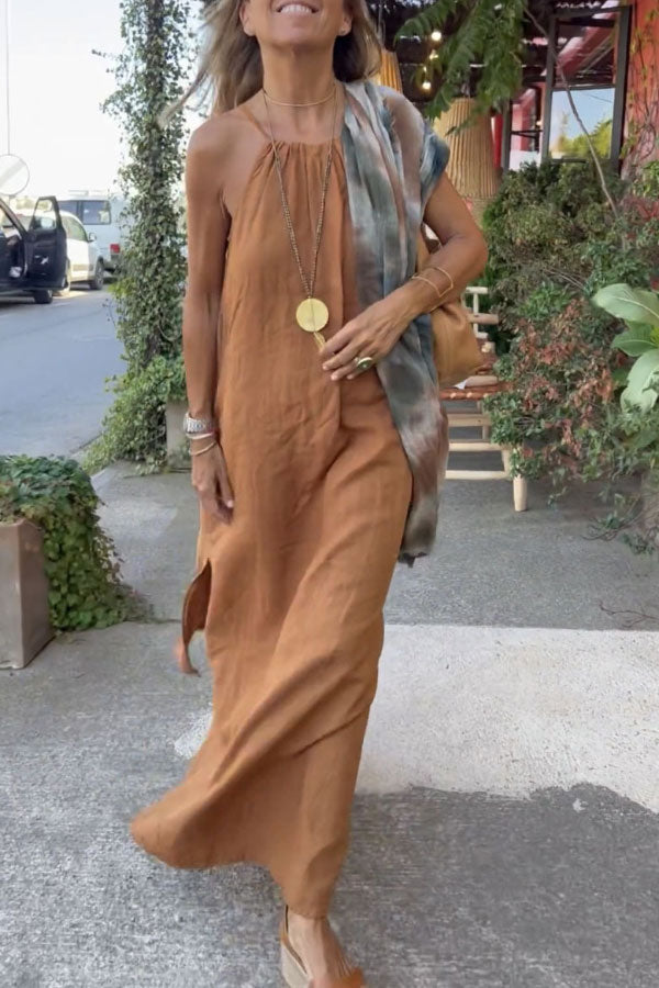 Holiday Color Halter Neck Maxi Dress