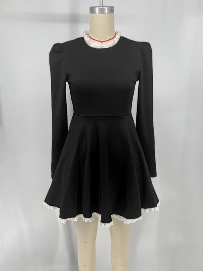 Black Lace Mini Dress – High Waist Party Gown