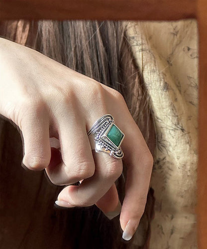 Green Sterling Silver Turquoise Dragon Totem Ring