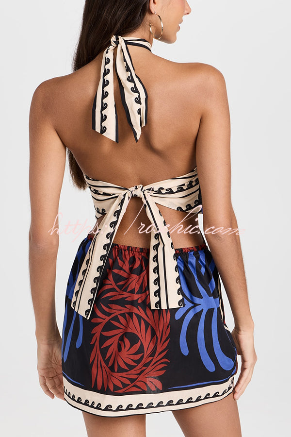 Unique Printed Halterneck Resort Beach Mini Dress