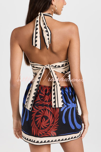 Unique Printed Halterneck Resort Beach Mini Dress