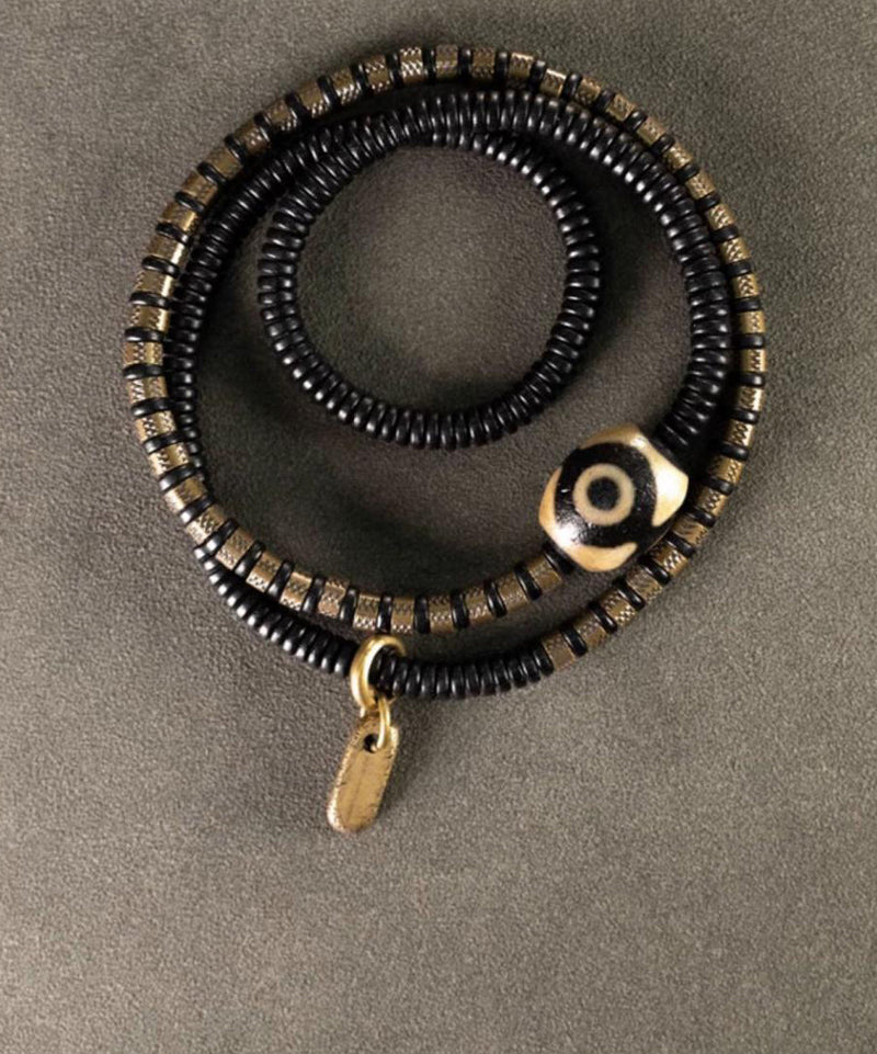 Boutique Colorblock Ancient Gold Copper Beads and Sandalwood Charm Bracelet