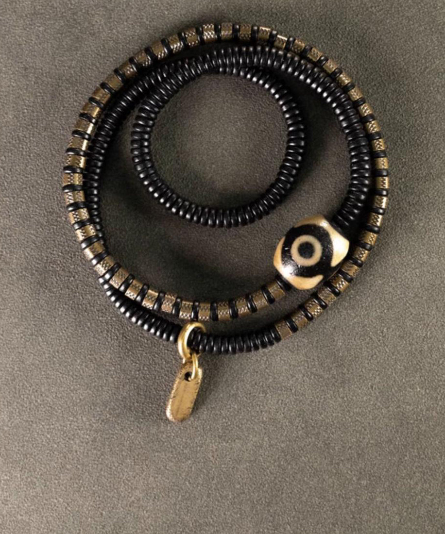 Boutique Colorblock Ancient Gold Copper Beads and Sandalwood Charm Bracelet