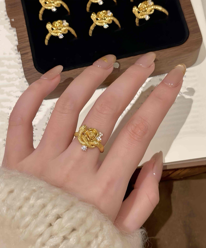 New Gold Sterling Silver Overgild Zircon Snake and Rose Rings