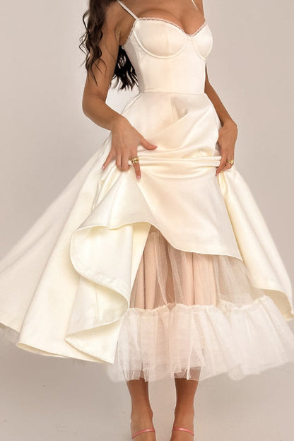 Suspender V-neck Sleeveless Tutu Maxi Dress