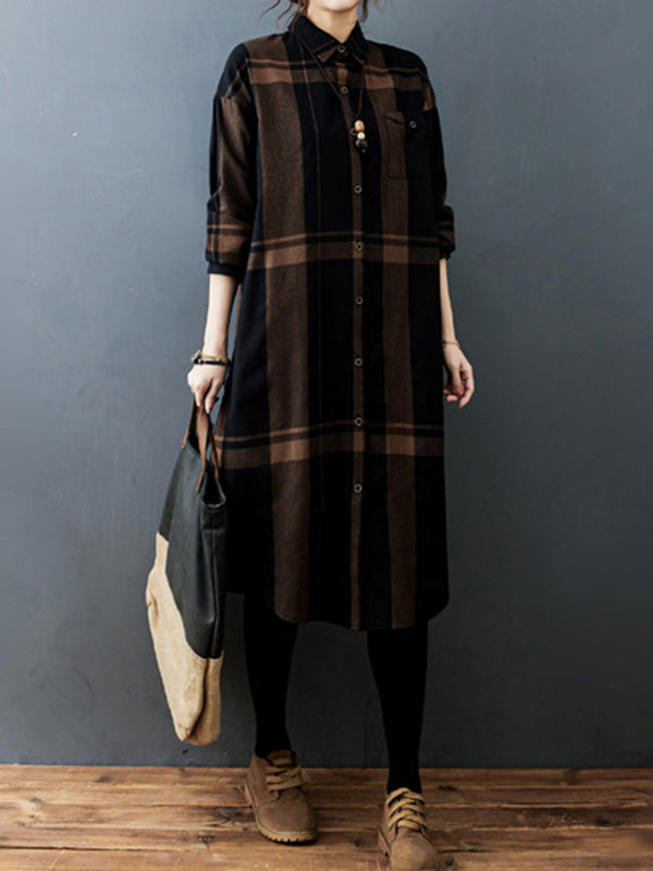 Long Sleeve Pleats Blouse Shirt Dress