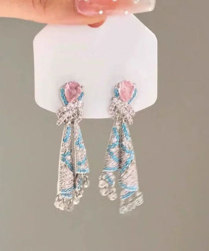 Rainbow Alloy Zircon Silk Tassel Drop Earrings