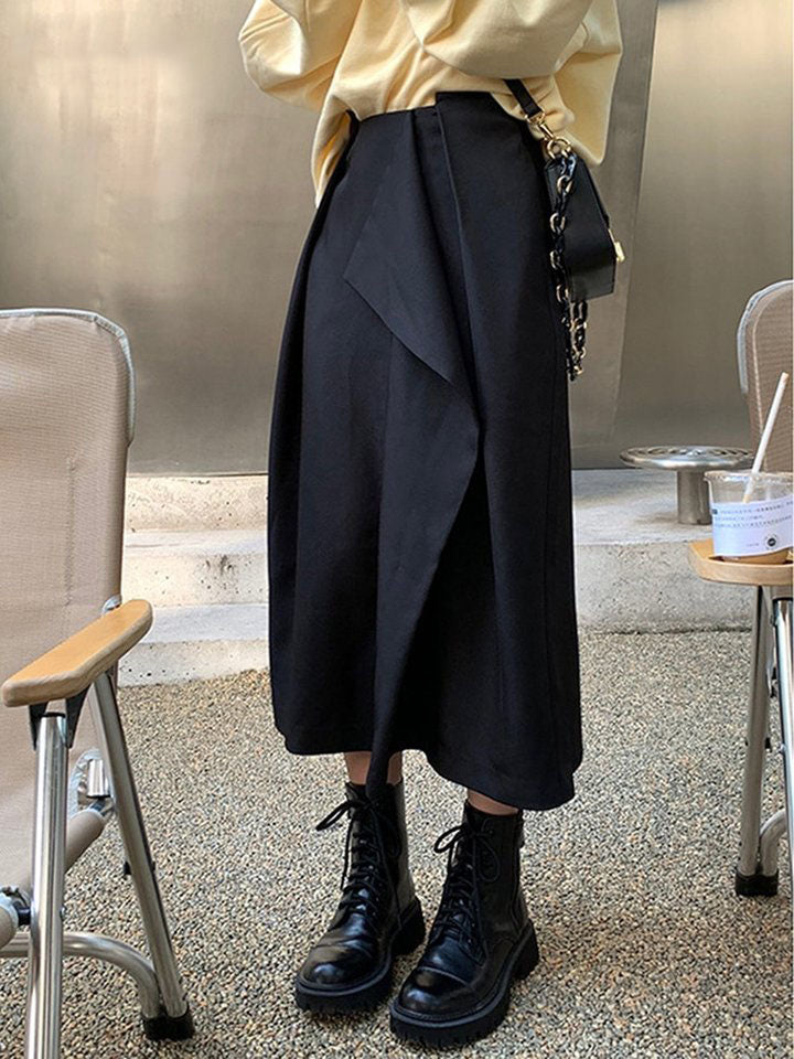 4.29modern Royal Blue Irregular Pleated Patchwork Skirt