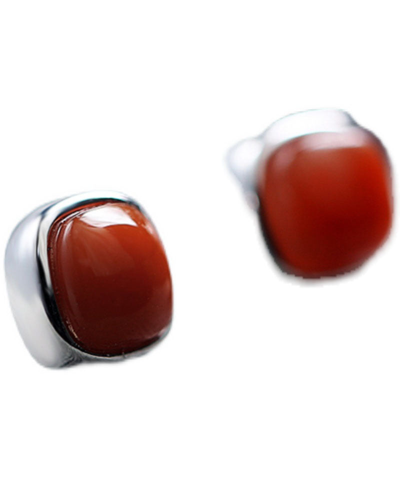 Red Sterling Silver Inlaid Agate Stud Earrings