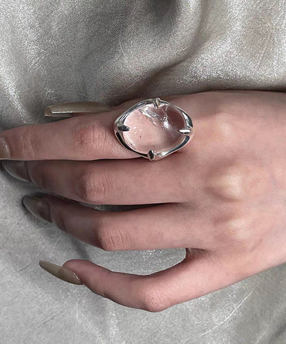 Modern White Geometric Crystal Alloy Rings