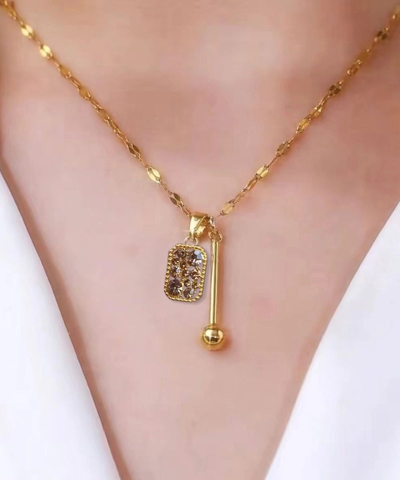 Brown Alloy Overgild Zircon Square Crystal Pendant Necklace