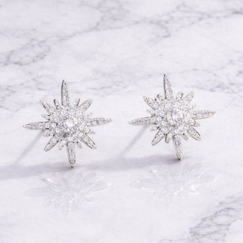 “declan” Pavé Starburst Stud Earrings – Gold & Silver Sunburst Sparkle Studs