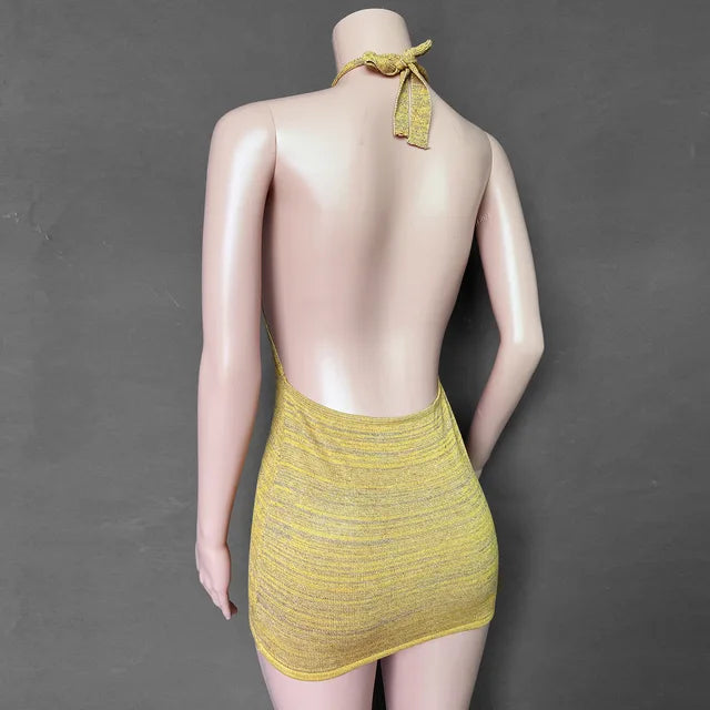 Summer Dress for Knitting Halter Sleeveless Bodycon Mini Dresses Y2k Backless Beach Dress Short