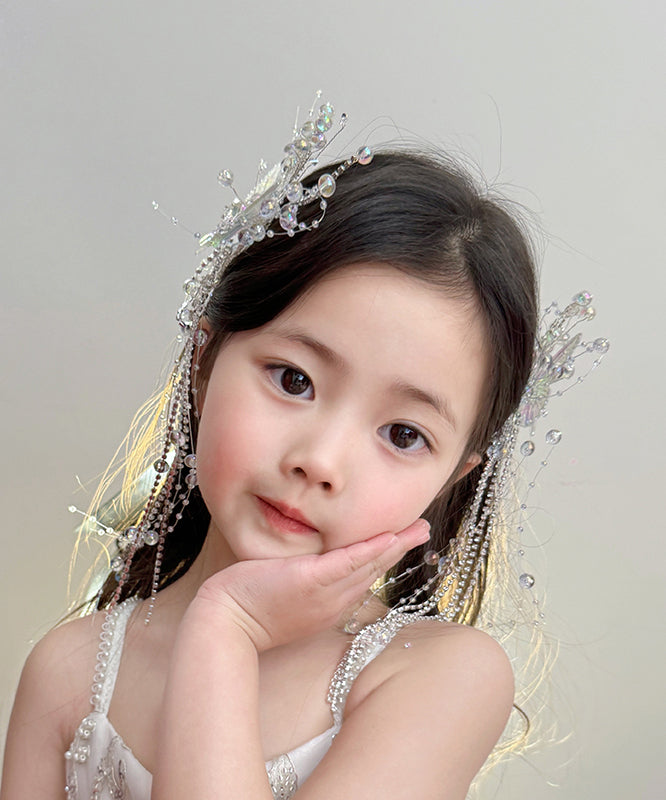Boutique White Acrylic Alloy Crystal Butterfly Tassel Hairpin