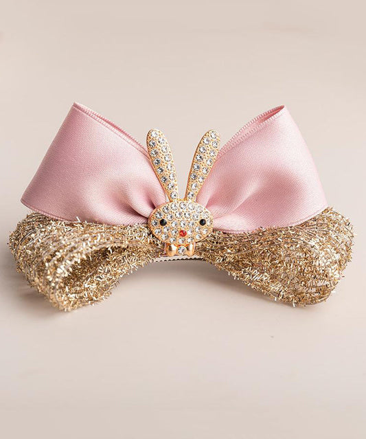 Pink Cloth Zircon Bow.rabbit Hairpin