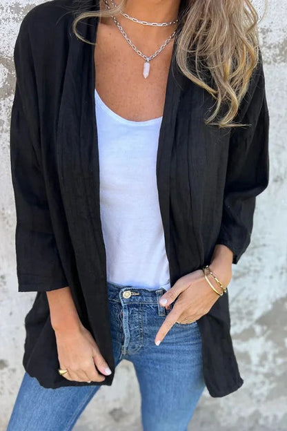 Color Long Sleeve Loose Pocket Cardigan