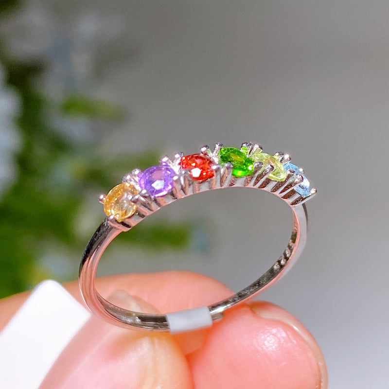 Adjustable S925 Crystal Healing Ring With Multi Gemstones