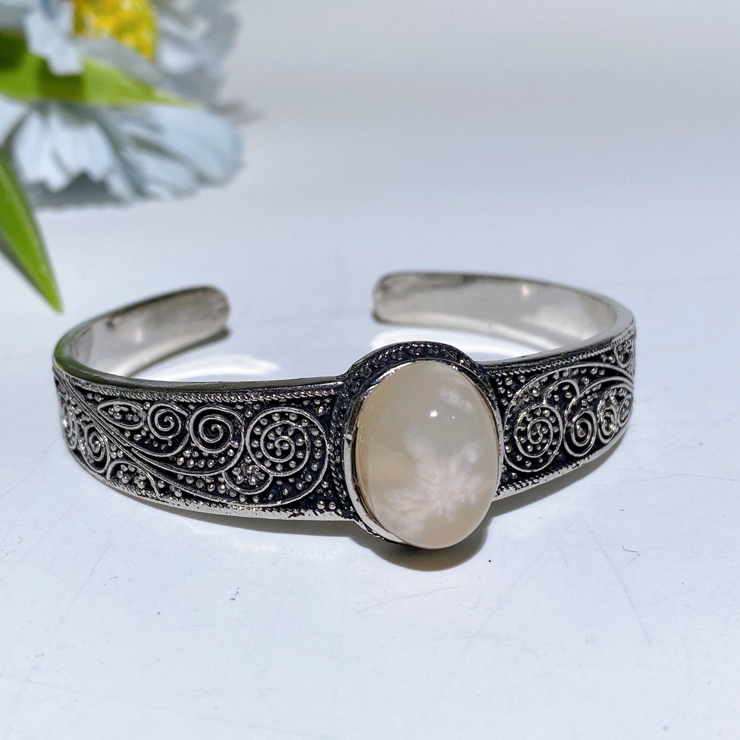 Adjustable Silver Crystal Bangle With Healing Gemstones