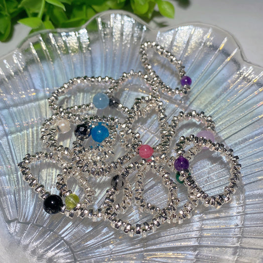 Adjustable Silver Crystal Healing Ring With Gemstone Chips