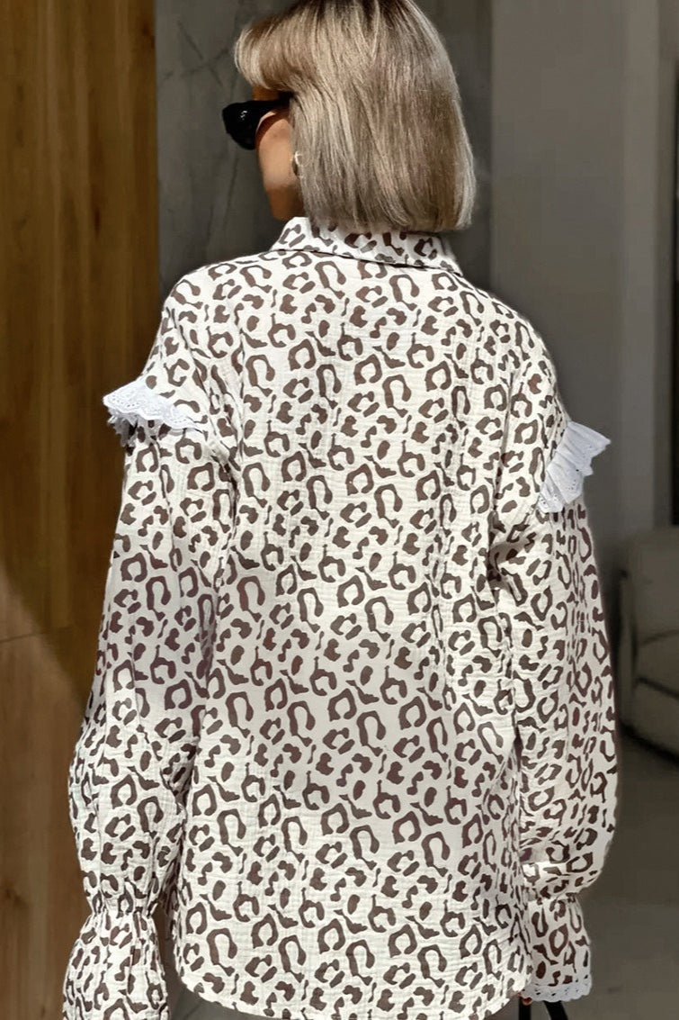 Leopard Print Cotton Long Sleeve Blouse