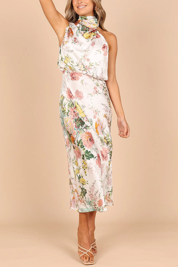Wine Country Dates Halter Neck Elastic Waist Maxi Dress