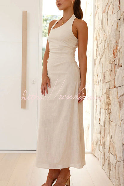 Color Sleeveless Halter Neck Backless Slim Fit Maxi Dress