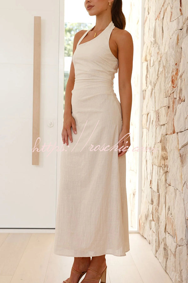 Color Sleeveless Halter Neck Backless Slim Fit Maxi Dress