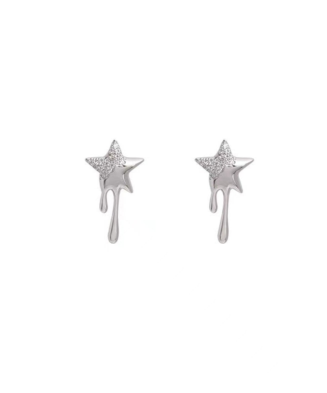Silk Metal Alloy Zircon Star Stud Earrings