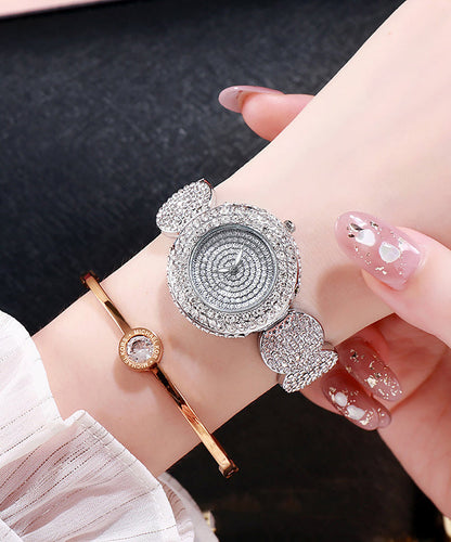 Diy Rose Stainless Steel Zircon Mineral Glas Watches