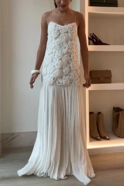 Indulge in Applique Pleated Chiffon Hem Slip Maxi Dress