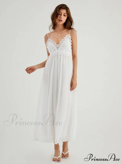 Aegean Guipure Lace Open Back Long Dress
