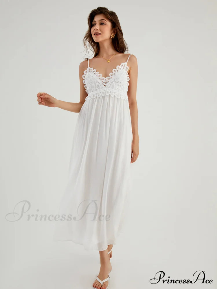 Aegean Guipure Lace Open Back Long Dress