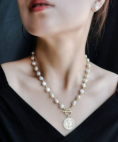 Stylish White Copper Alloy Asymmetric Pearl Pendant Necklace