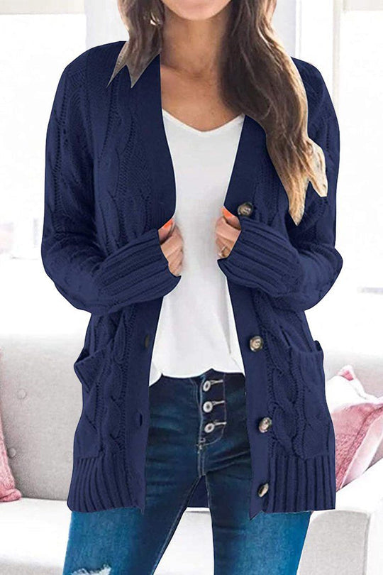 Knitted Color Button Down Chunky Outwear Cardigan