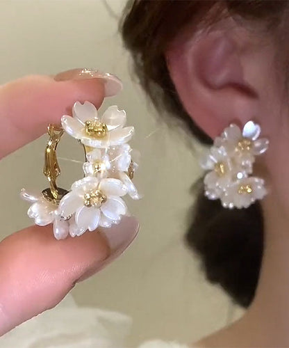 Gold Copper Alloy Shell Hoop Earrings