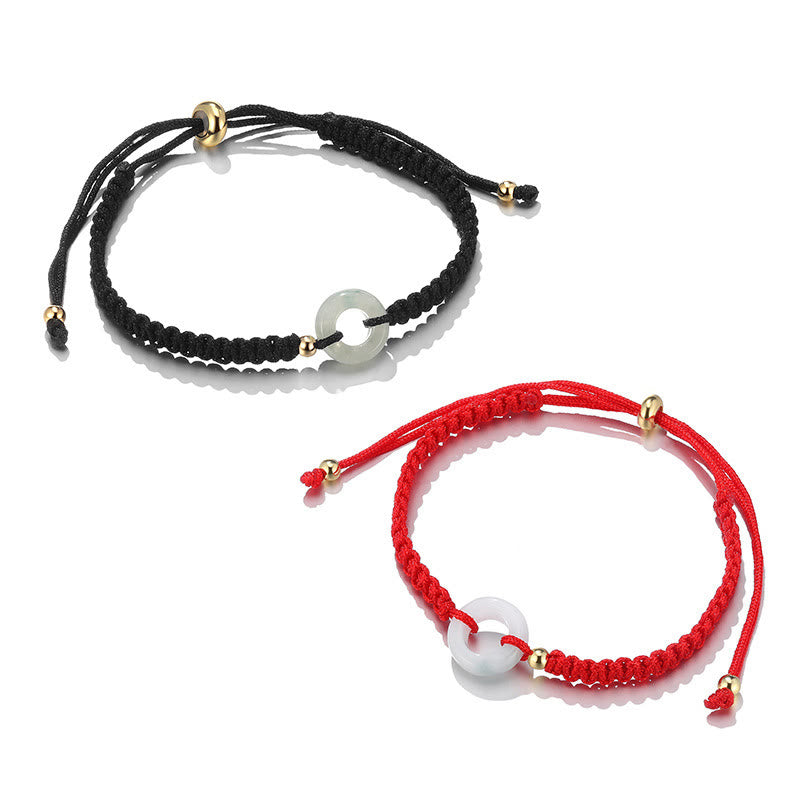 Buddha Stones 2pcs Green Aventurine White Jade Peace Buckle Luck Braided Couple Bracelet