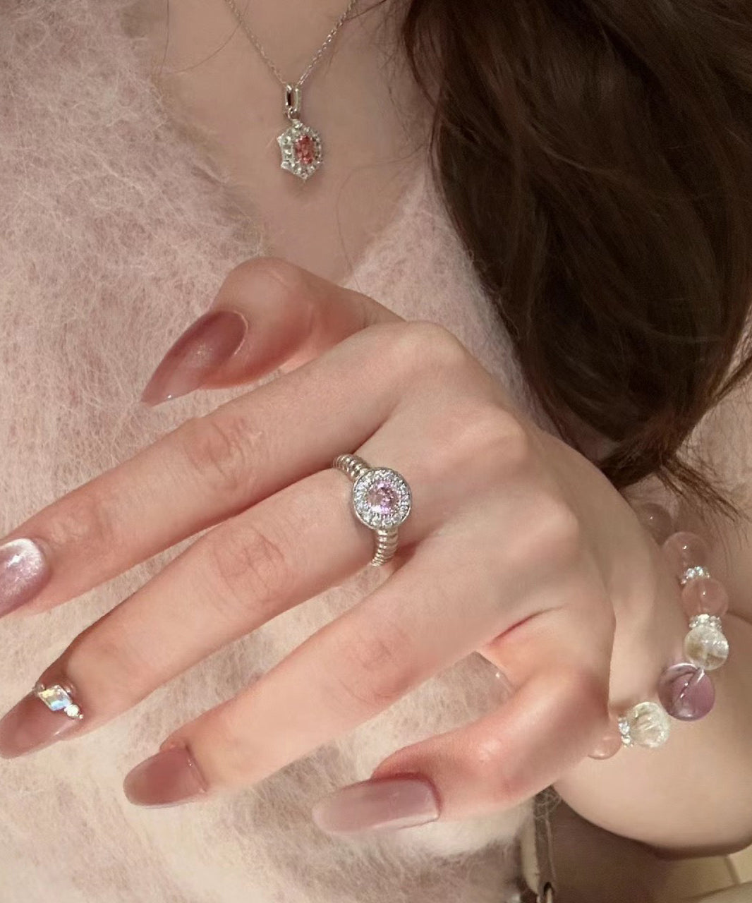 Diy Pink Sterling Silver Zircon Pigeo Egg Shaped Rings