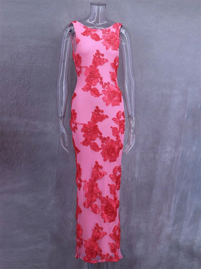 Autumn Printed Female Long Dress Patchwork Sleeveless Slim Party Dress Contrast Beach Clothes ’s Dress