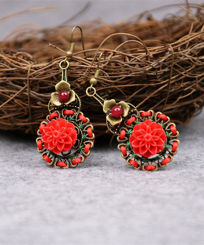 Handmade Red Hollow Out Patchwork Drop Earrings