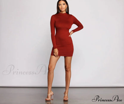 All About Knit Charming Mock Neck Mini Dress