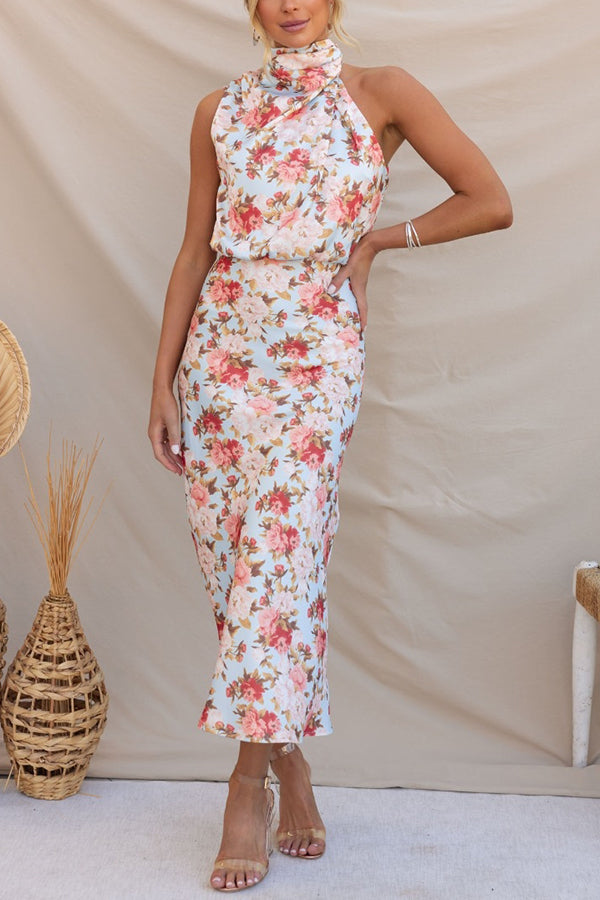 Wine Country Dates Halter Neck Elastic Waist Maxi Dress