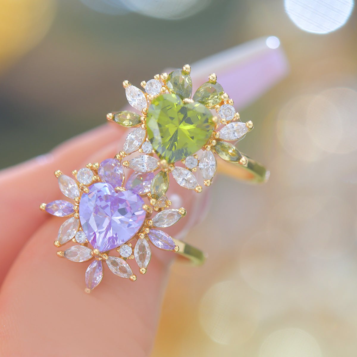 Amethyst Fleur Heart Ring