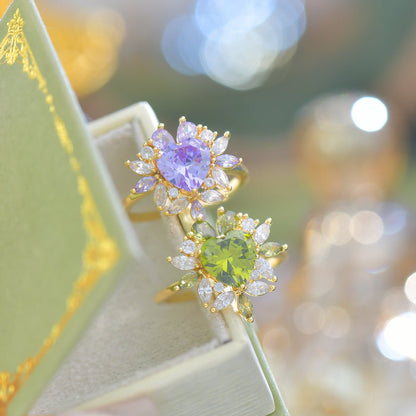 Amethyst Fleur Heart Ring